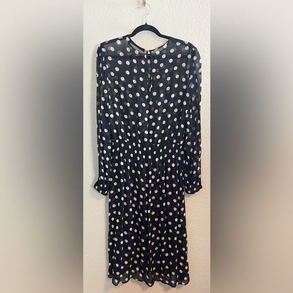 ZARA BLACK AND WHITE POLKA DOT MIDI DRESS - Picture 4 of 5